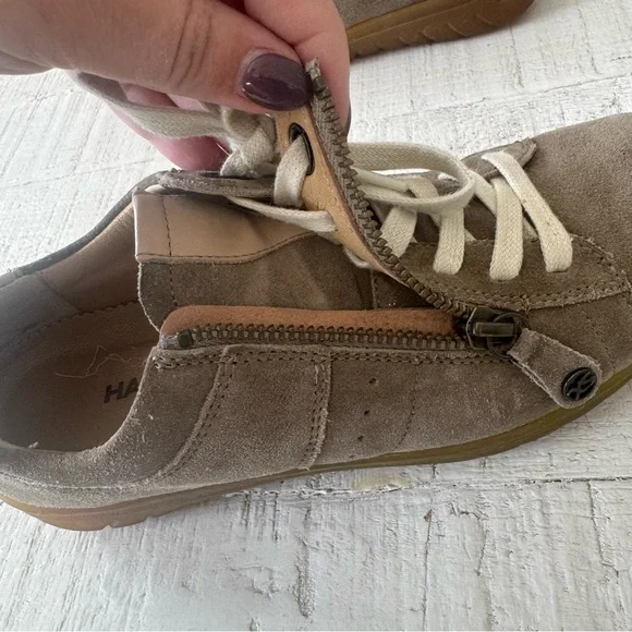 Hartjes XS Casual Shoes UK size 4‎ US size 6.5 Tan Beige Suede Side Zip Sneakers - Picture 4 of 15